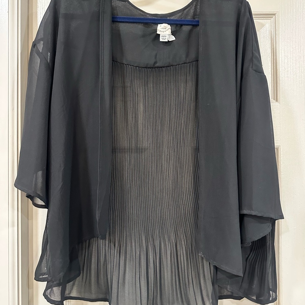 Sheer Black Kimono Cardigan A New Day Black Pleated Sheer Top – OSFM